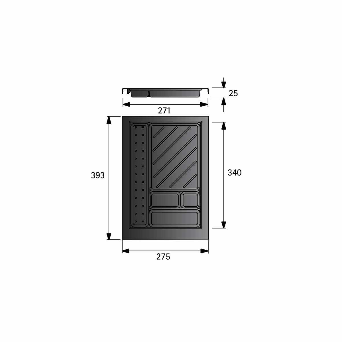 Schreibmaterialschale für Schmalcontainer, Höhe 25