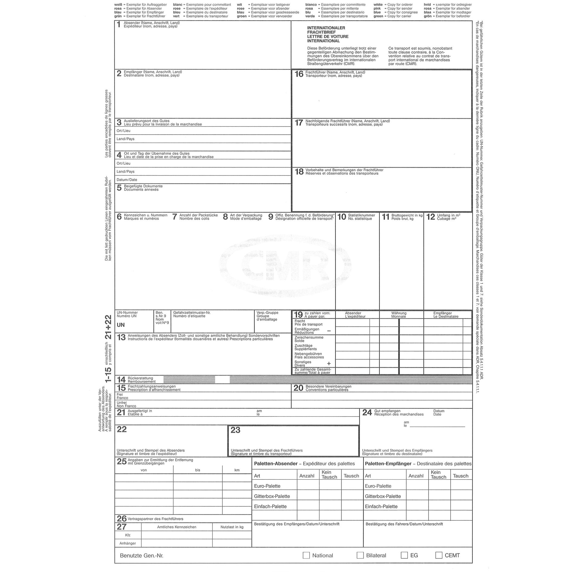 FrachtbrieF CMR A4 4teilig SD
