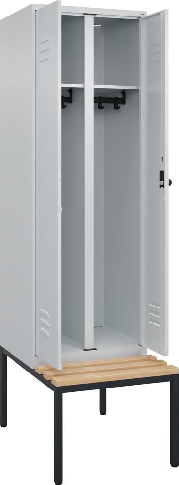 S/W-Gard.-Schrank CLASSICB600xT500xH2120 mm RAL 7035/7035, 2 Abteile mit untergeb. Sitzbank