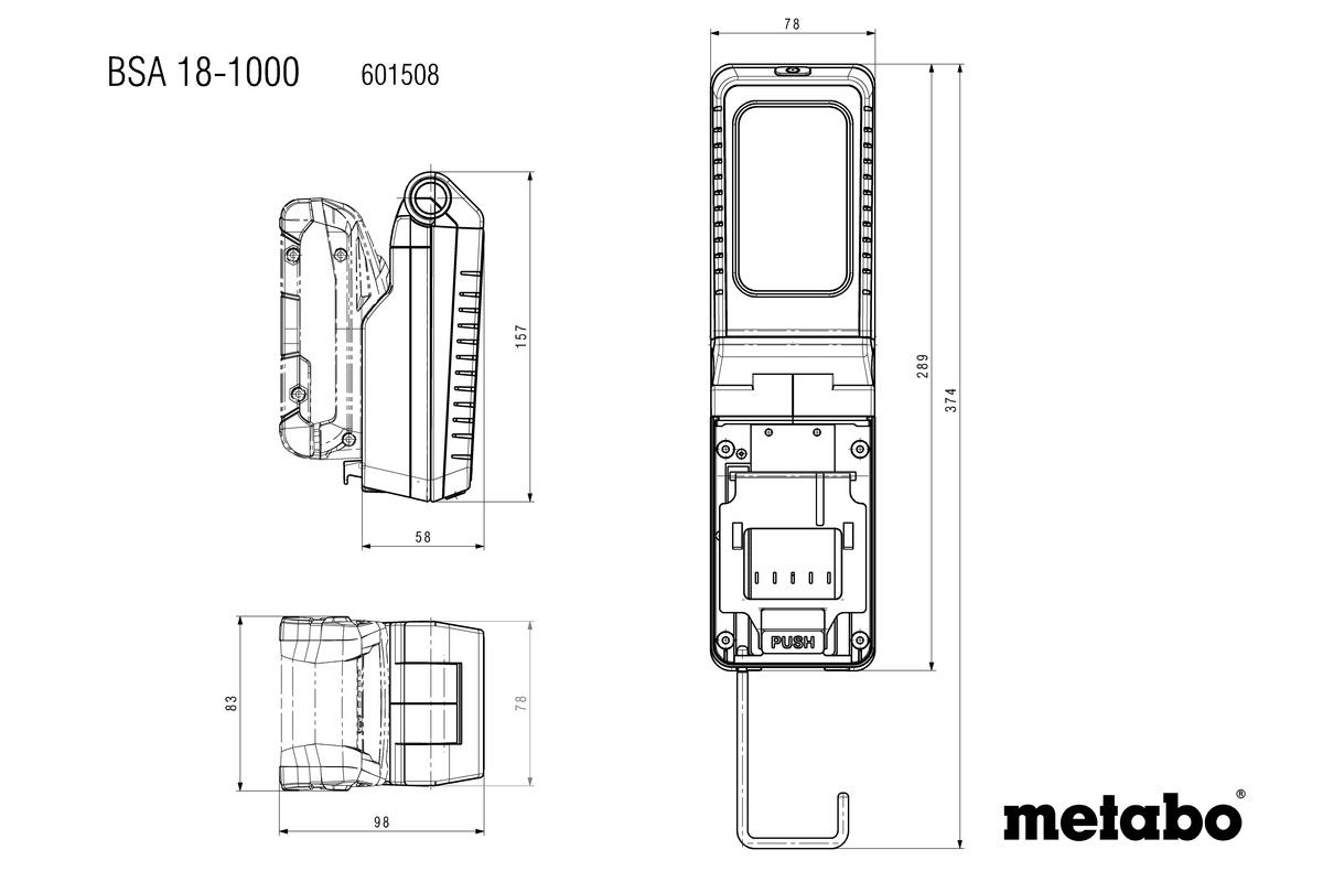 Akku-Baustrahler solo BSA 18-1000 Metabo ohne Akku ohne Ladegerät Karton