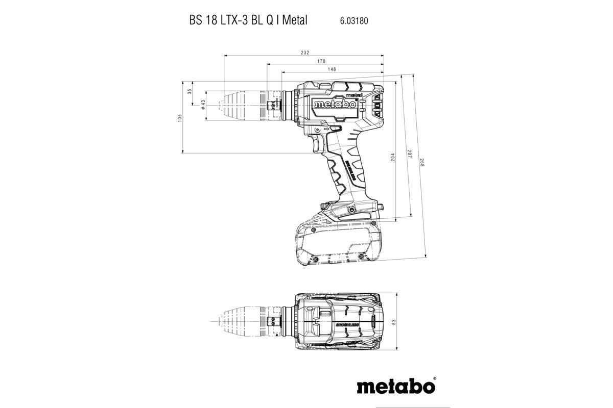 Akku-Bohrschrauber solo BS 18 LTX-3 BL Q I Metaboohne Akku ohne Ladegerät metaBOX