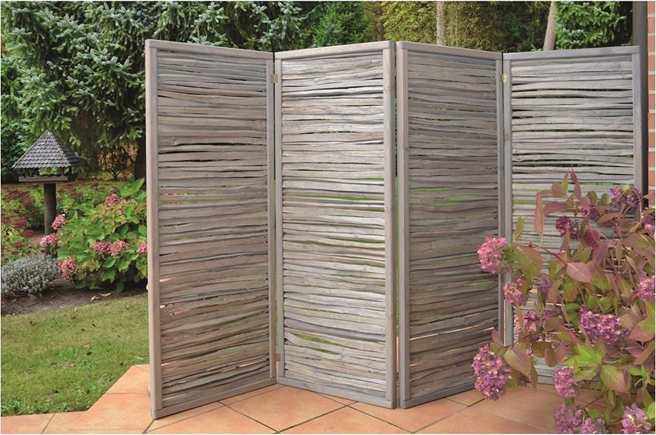 ESMERALDA Paravent 240x160cm, montiert Haselnuss gespalten, grau lasiert 4teilig