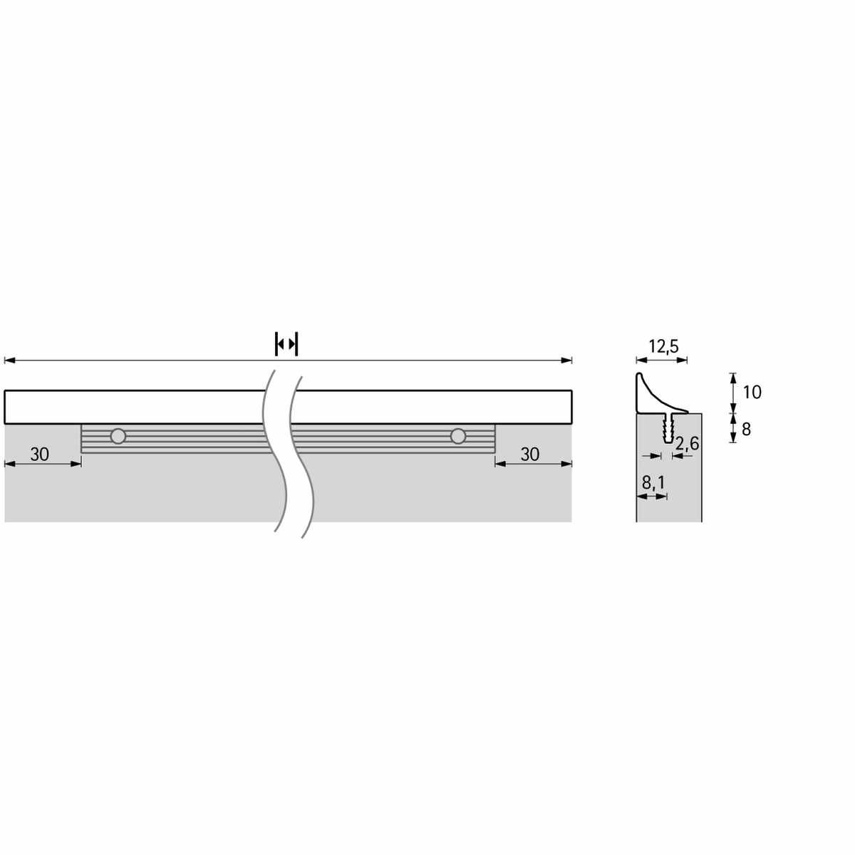 Griffleiste Riaza, L 295 mm, B 12,5 mm, H 10 mm, E