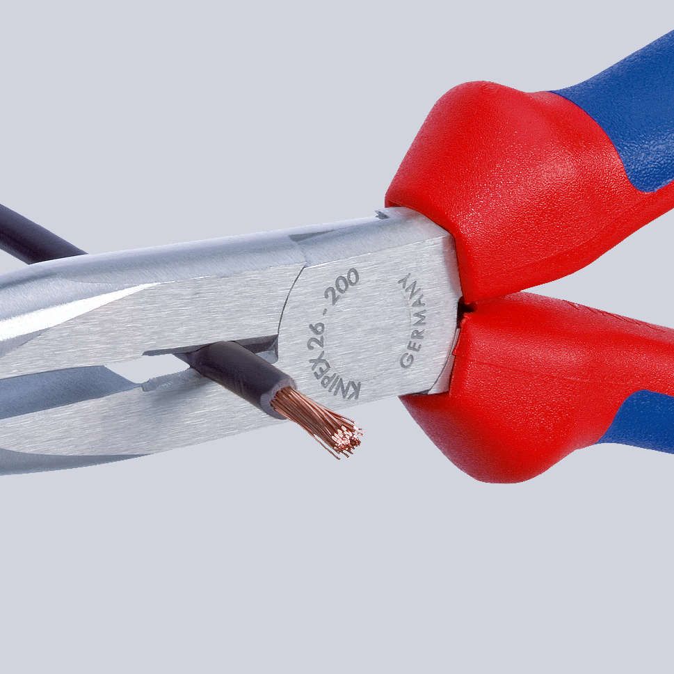 KNIPEX 26 11 200 Flachrundzange mit Schneide (Storchschnabelzange) mit Kunststoff überzogen schwarz atramentiert 200 mm