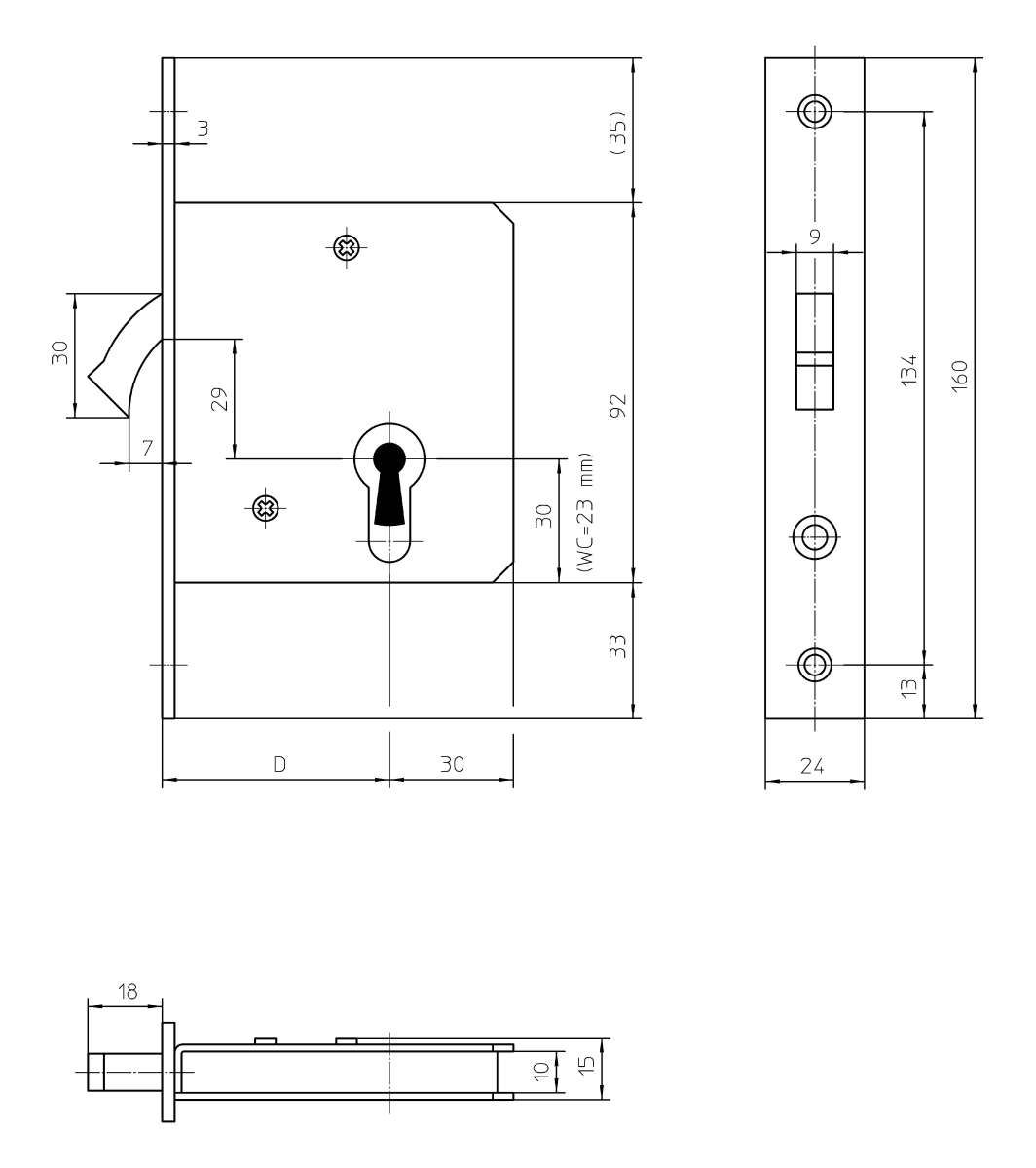 KFV Schiebetürschloss 55 F20 altsilber lack. GE1356 1620 PZ