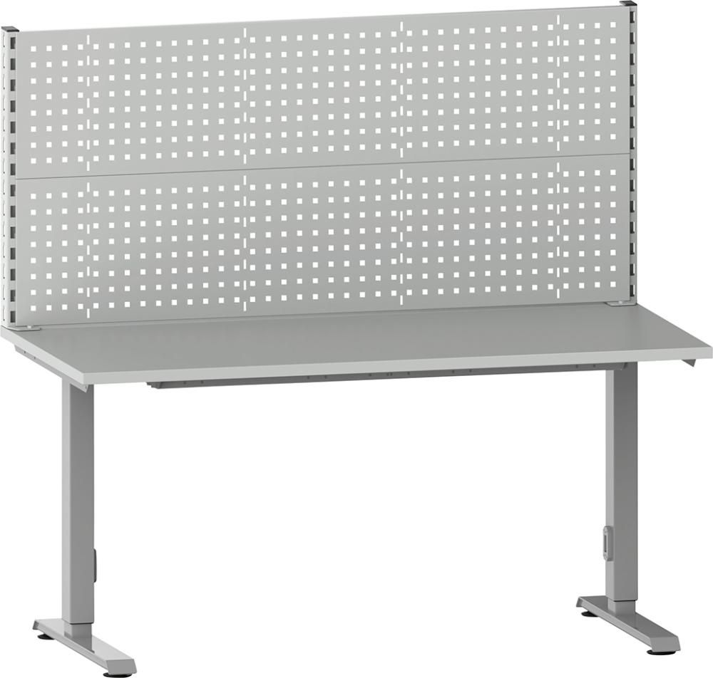 Arbeitstisch Solo Works. inkl. Aufbauten H700mm Melamin, RAL 7035 B1530xT750xH738-1238mm