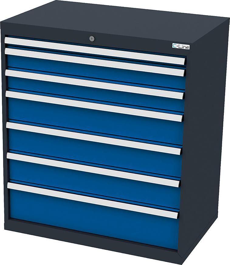 Schubladenschrank B900xT575xH1020 mm RAL7016/5010 7 Schubladen