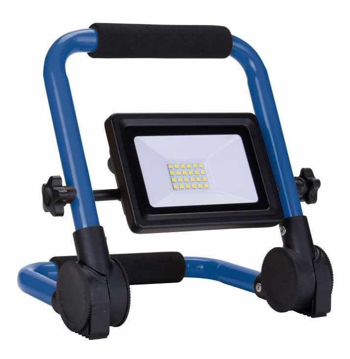 schwarz, auf klappbarem blauen Tragegestell, 3m schwere Gummischlauchleitung H05RN-F 3G1,0 mit Schutzkontaktstecker.