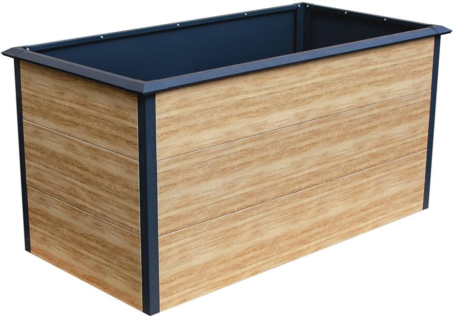 EMMI Metall-Hochbeet 150 x 75 x 77 cm, Stahl mit Schneckenschutzkante pulverbesch. Holzdekor