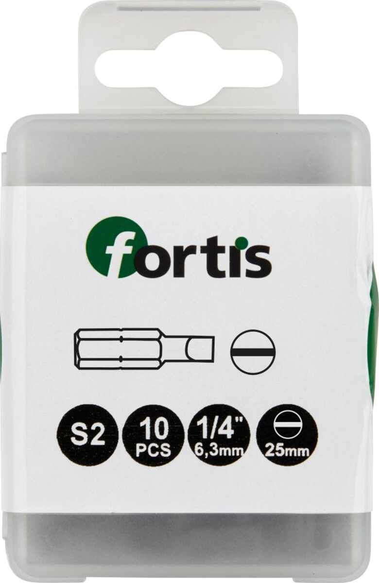 Bit zähhart 1/4"" DIN3126 C6,3 Schlitz 6,5x1,2x25 mm 10er Pack FORTIS