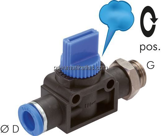 3/2-Wege-Absperrventil G 1/8"-6mm, Gewindeseite entlüftend