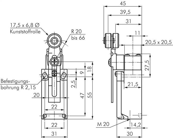 Omron-Sicherheits-Positionsschalter, Rollenhebel verstellbar