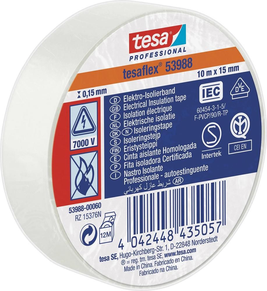tesaflex 53988 10m x 15mm, weiß Isolierband