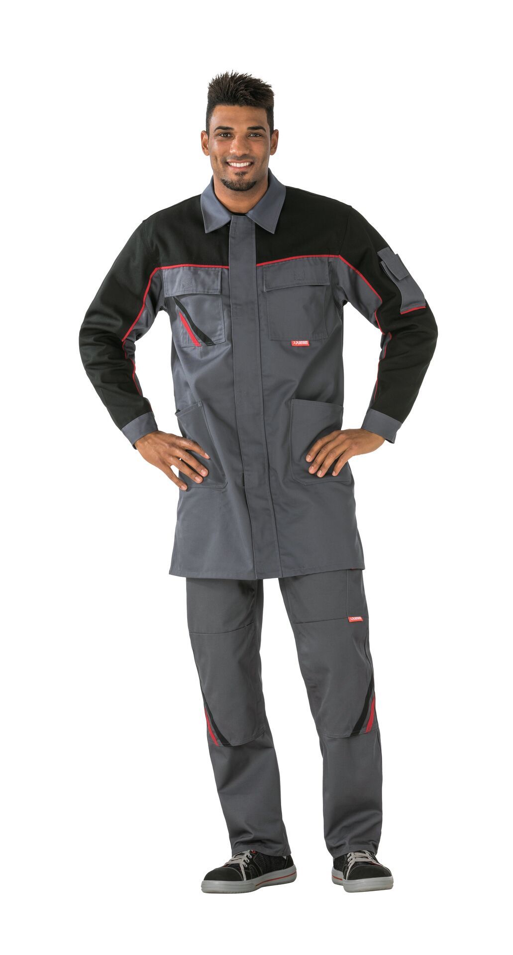 Planam Berufsmantel Highline schiefer/schwarz/rot Gr. 24