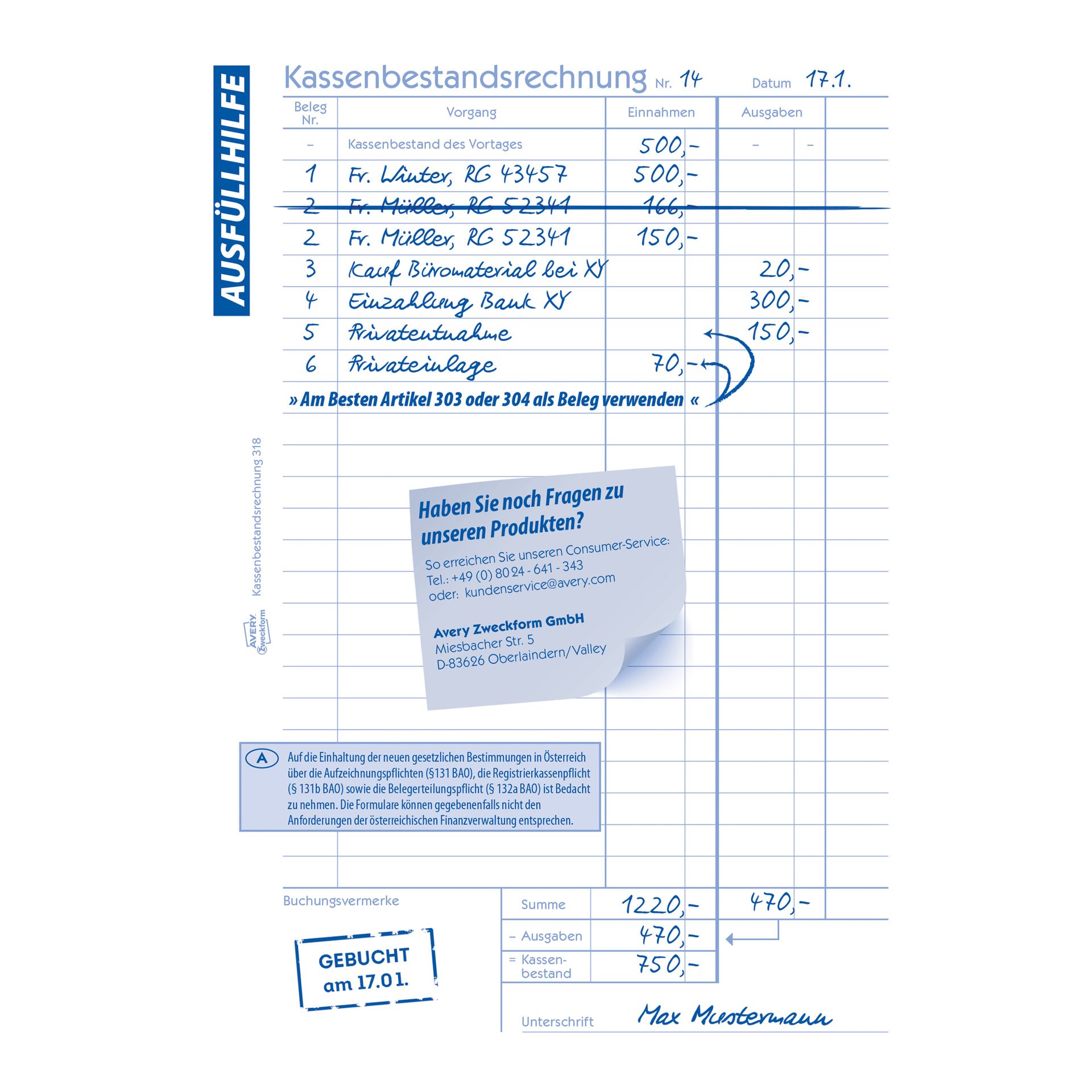Kassenbericht DIN A5 50Blatt