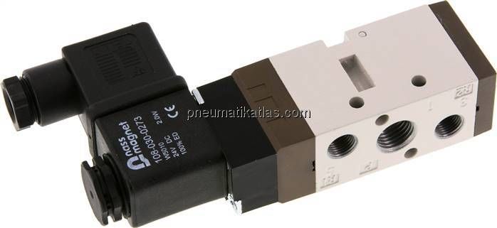 5/2-Wege Magnetventil, G 1/4" (Abluft G 1/8"), Federrückstellung, 24 V=