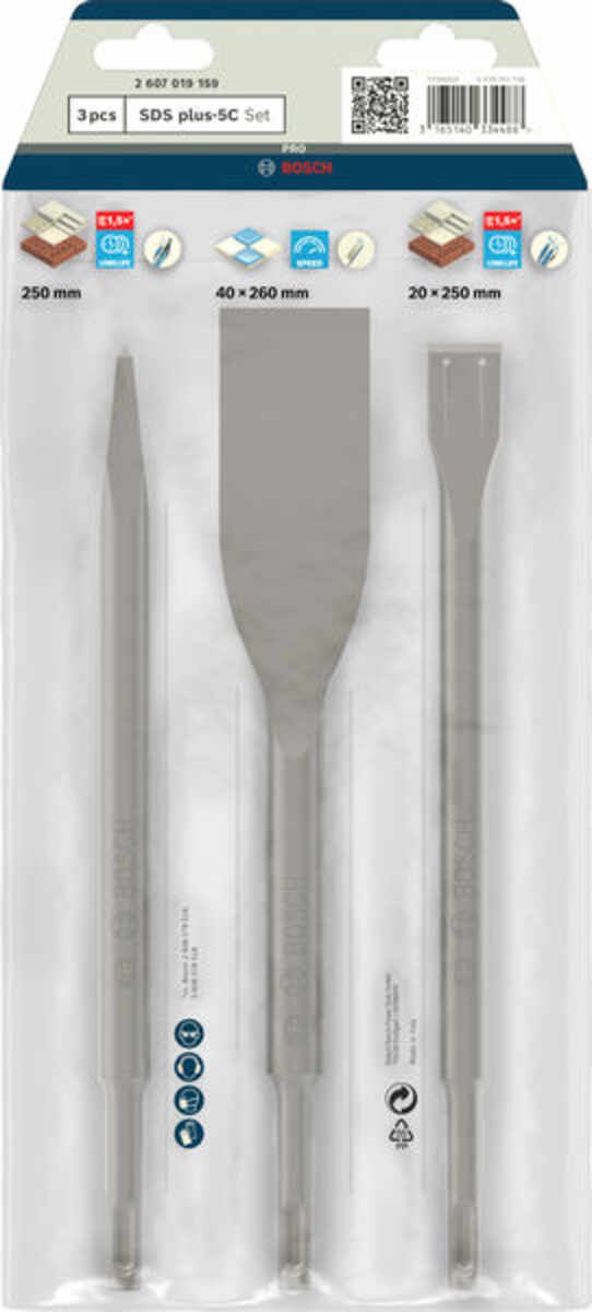 PRO SDS plus-5C Meißelset, 0; 40; 20x250; 260; 250 mm, 3-tlg.