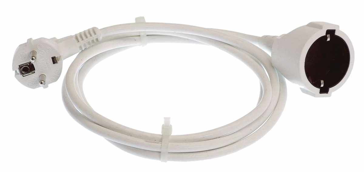 PVC-Verlängerung 3m H05VV-F 3G1,5 weiß mit Schutzkontaktwinkelstecker- und Kupplung, IP20