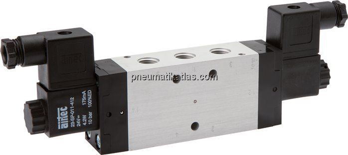5/3-Wege Magnetventil, G 1/8", Mittelstellung geschlossen, 24 V=