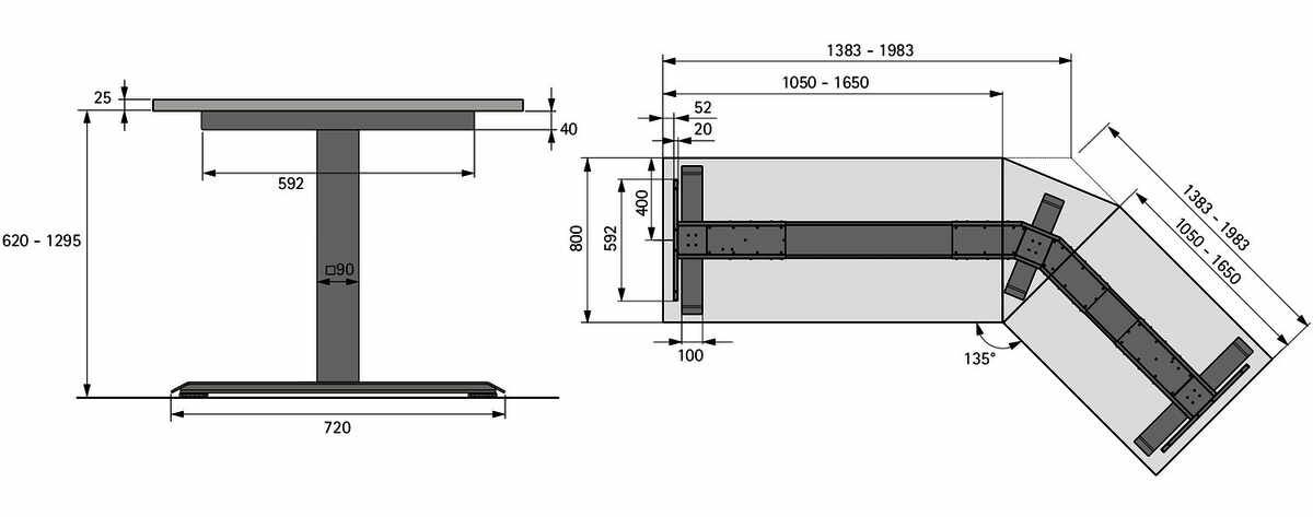 LegaDrive Systems Tischgestell-Set 135°-Winkel, si