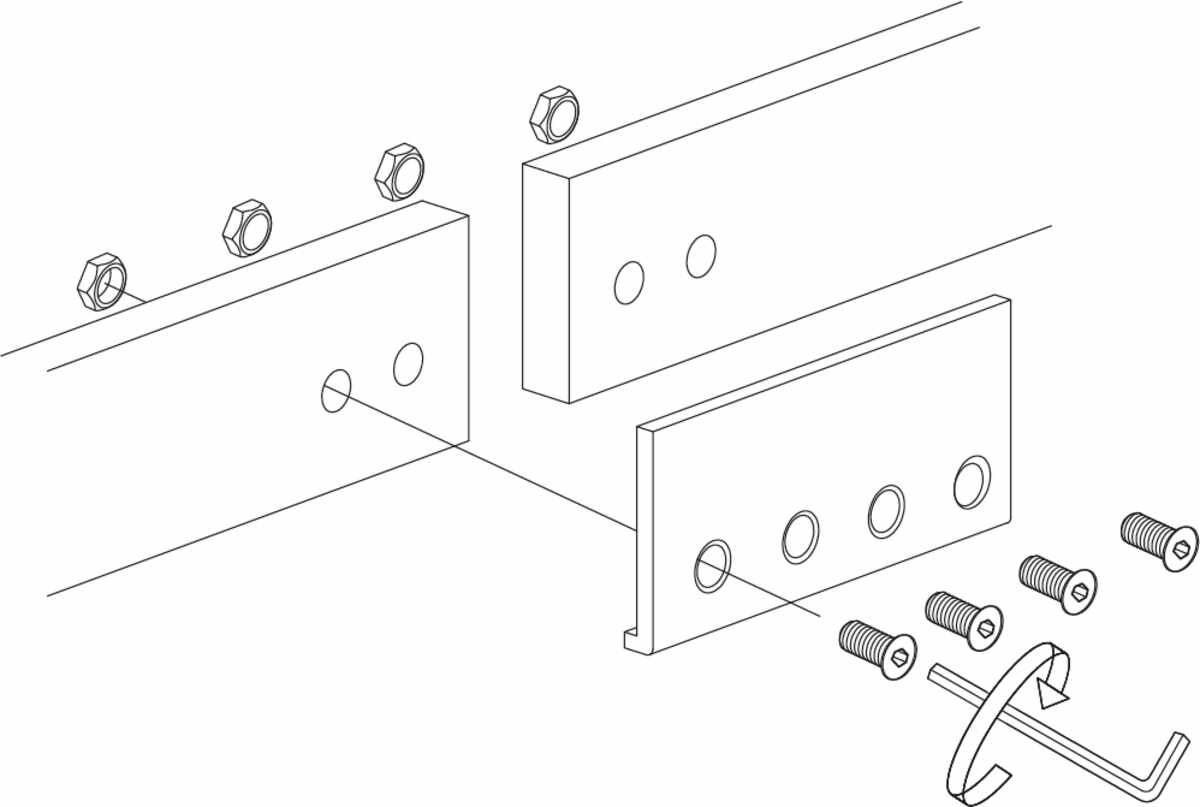Schienenverbinder mit 4 Schrauben - 1 Set mit 4 Schrauben M6 x 16 inkl. Muttern - 1 Verbindungs-L-Profil für 2 flg. Türen