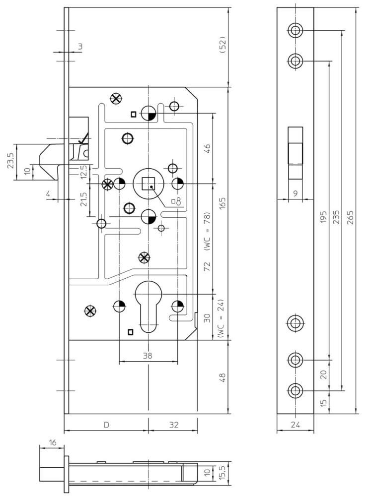 ST-Einsteckschloss 1631, PZ,8/72,D55,24kt,DL/DR si