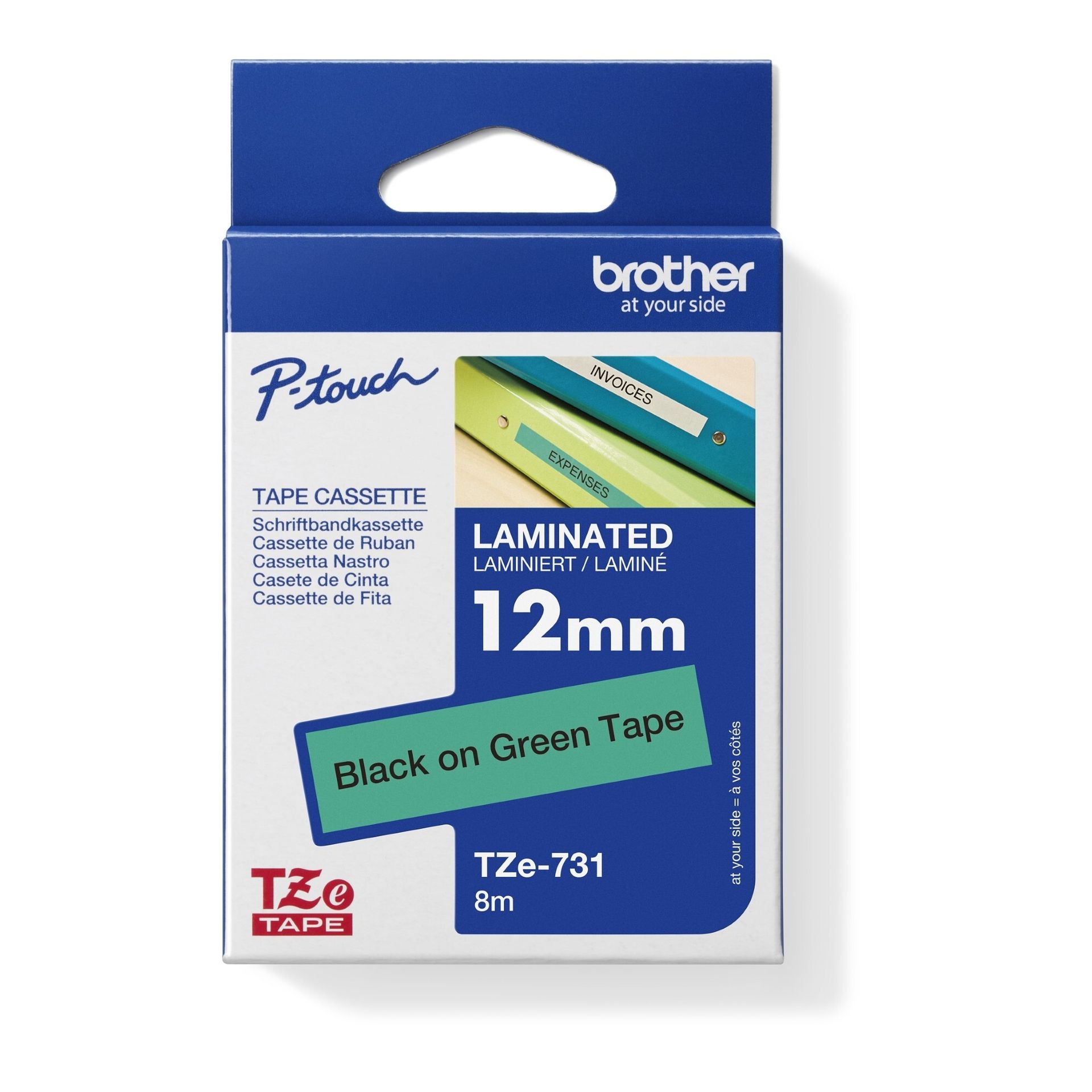 Schriftbandkassette 12mmx8m laminiert sw auf gn