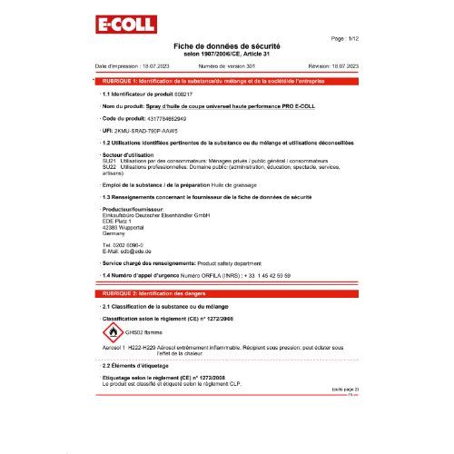 Allround (Hochl.) Schneidölspray chlorfrei PRO 300ml E-COLL