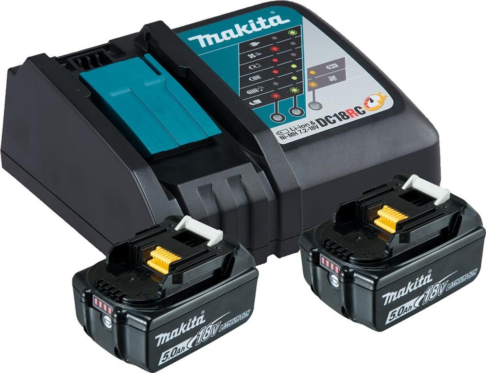 Power Source Kit 18,0 V 5,0 Ah Makita 2x18,0V 5,0 Ah Ladegerät DC18RC Karton