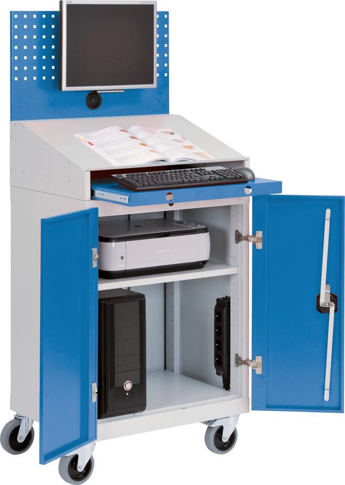 Computerschrank Office mobil Lochwand 2 Türen Tasturauszug VESA-Halter B680xT500xH1610mm