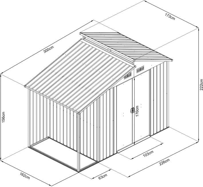 Gerätehaus Skylight mit Anau, anthrazit 300 x 173 x 225 cm
