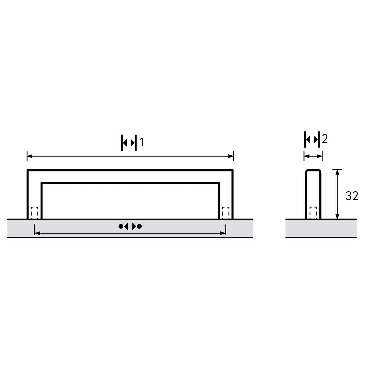 Griff Anzio, Bohrabstand 96, L 106 mm, B 10 mm, H