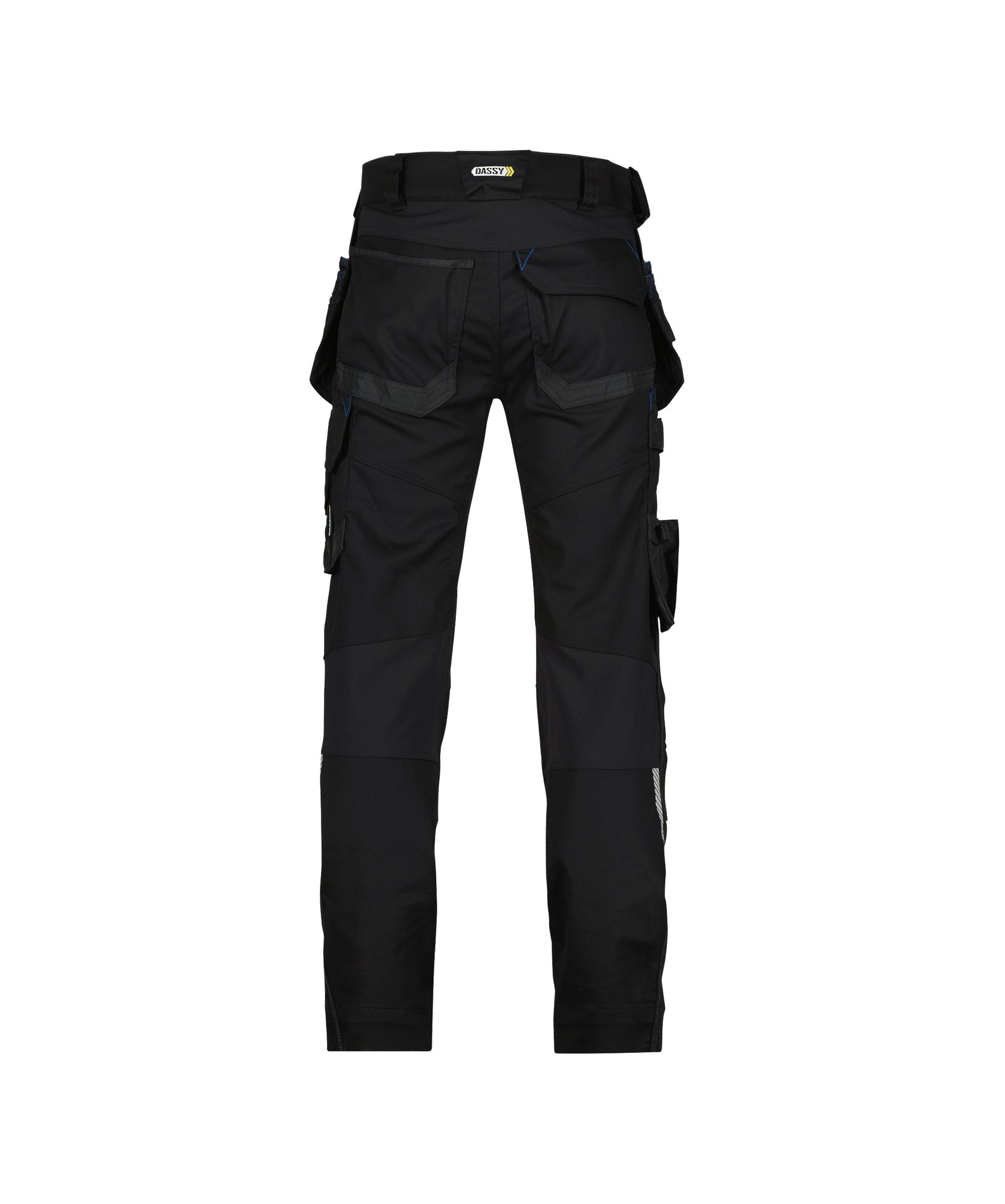 DASSY® FLUX - Stretch-Arbeitshose mit Holstertaschen und Kniepolstertaschen - schwarz, Gr. 50 - kurze Beinlänge