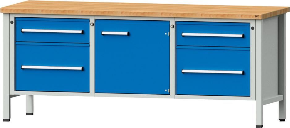 Anke Kastenwerkbank B2000xT700xH840mm RAL7035/5012 BMP: 40 mm 4 Schubladen, 1 Tür