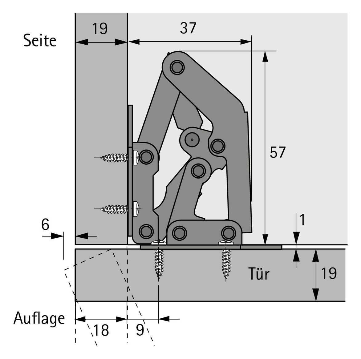 HETTICH Aufschraubscharnier mit Feder 90°
