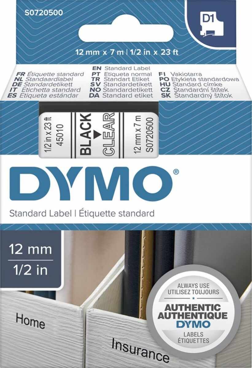 Schriftband D1 45010 schwarz/transparent 12mmx7m DYMO