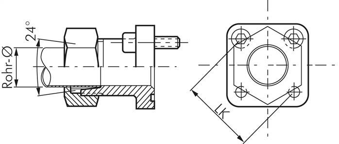 Gerade Flanschverschraubung Pumpenflansch LK 35, 10 L (M16x1,5)