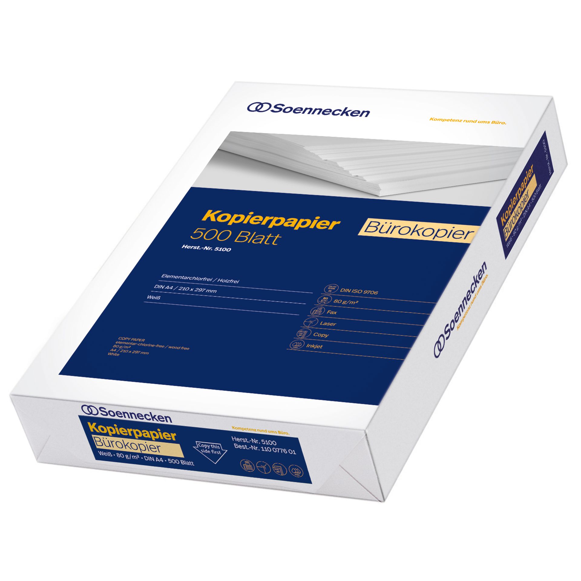 Kopierpapier Bürokopier DIN A4 80g weiß 500 Bl./Pack.