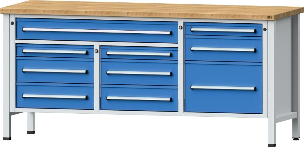 Anke Kastenwerkbank B2000xT700xH930mm RAL7035/RAL5012 BMP 40mm 10 Schubladen