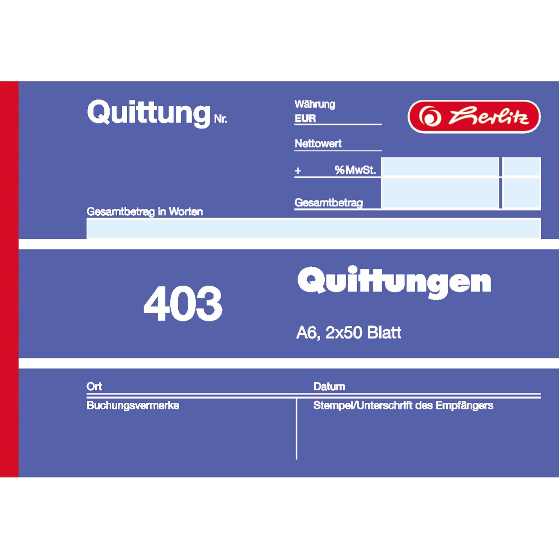 Quittungsblock 403 A6 quer Blaupapier 2x50Blatt