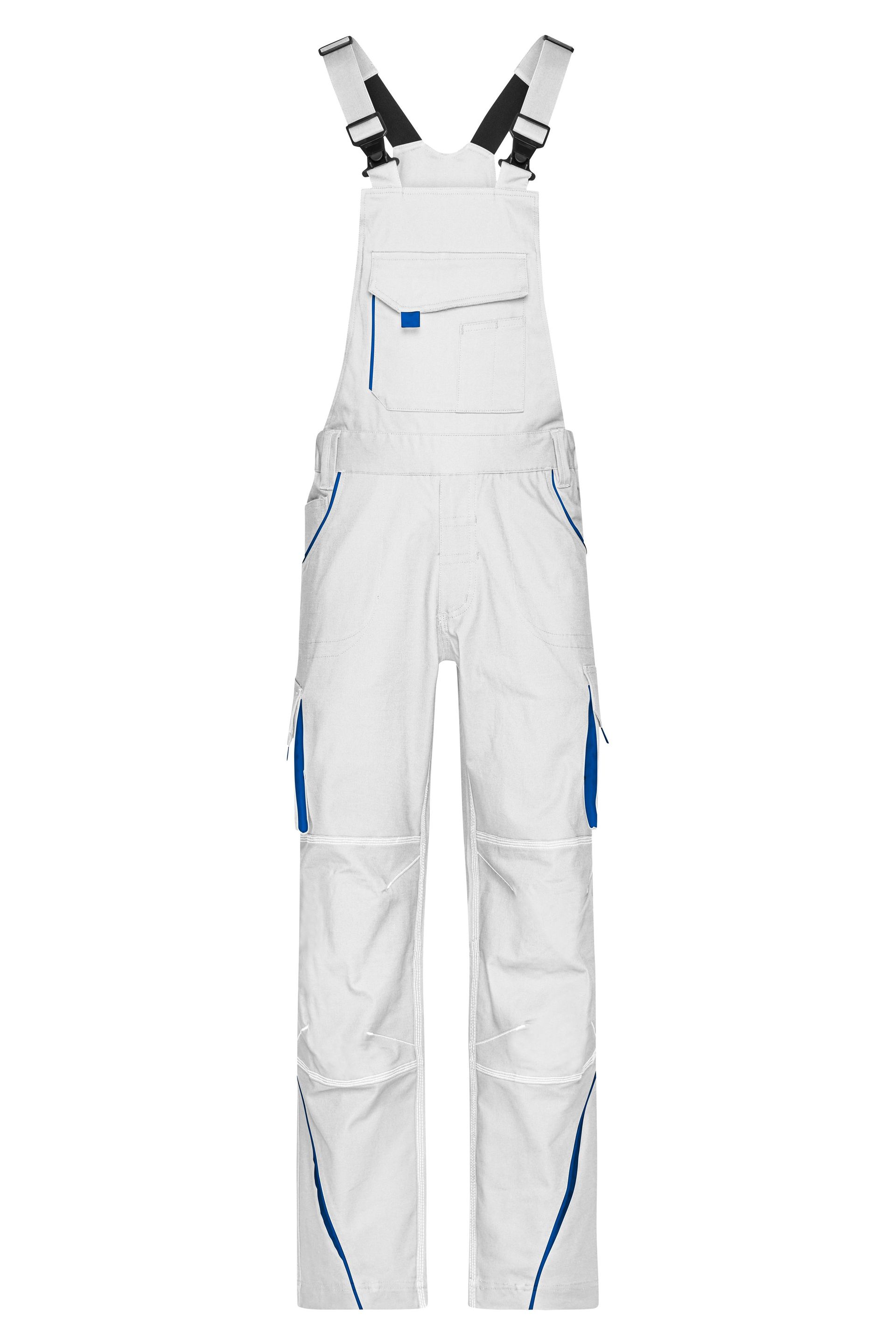 James & Nicholson JN848 Latzhose, Weiß/Royal, Gr. 62