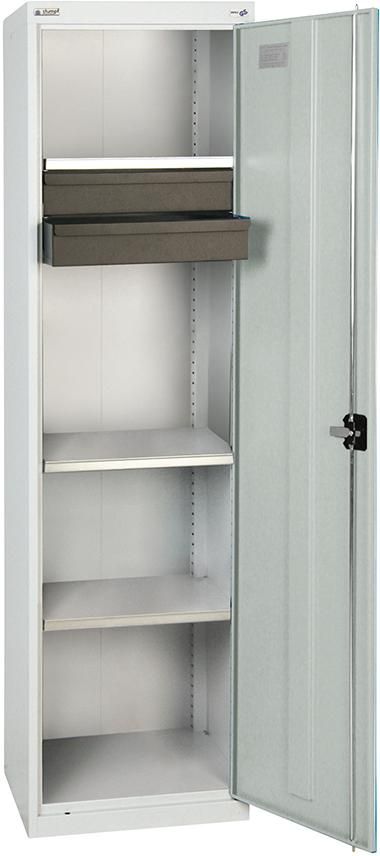 Werkzeugschrank B500xT500xH1800 mm RAL7035 2 Schubladen, 3 Wannen