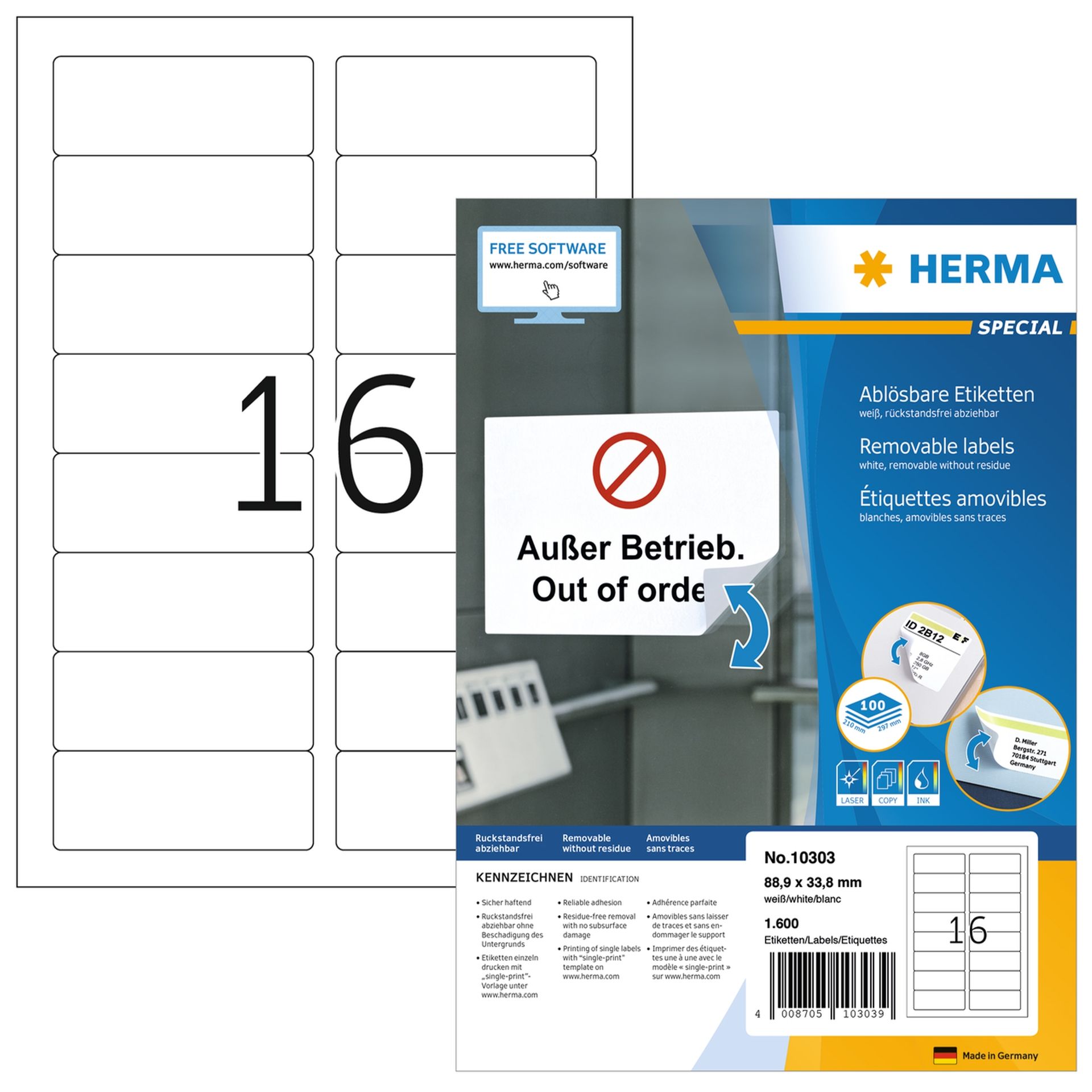 Haftetikett 88,9x33,8mm weiß 1.600 St./Pack.