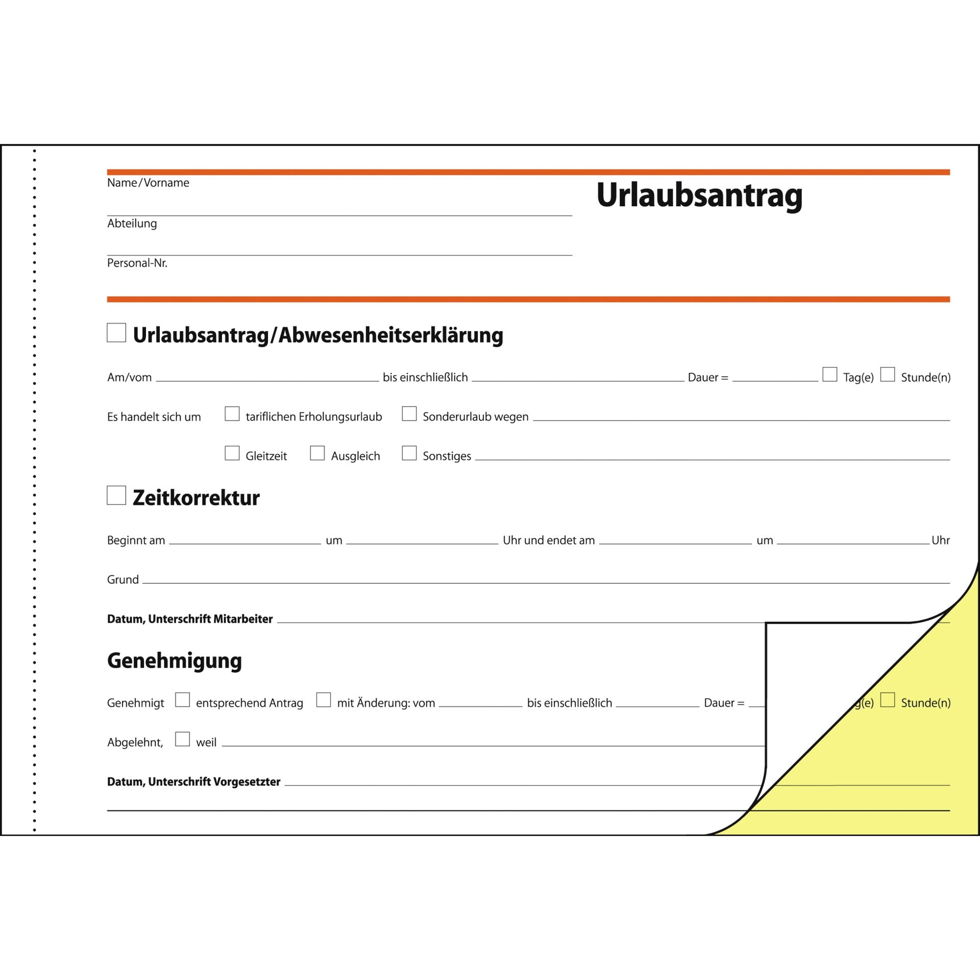 Urlaubsantrag DIN A5 +Durchschlag 2x40Blatt