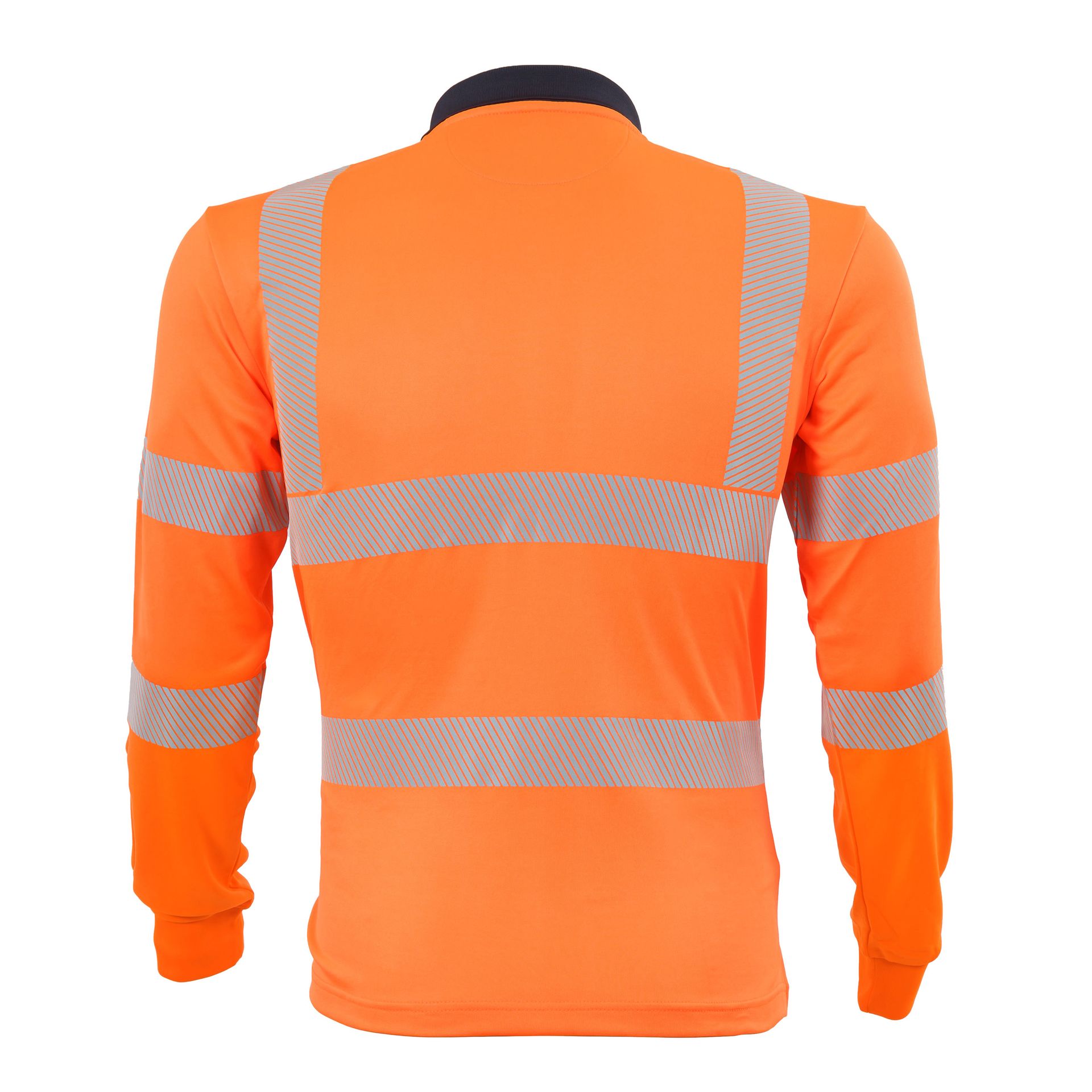 Qualitex Lyocell Poloshirt Langarm "Allround Warnschutz" Allround Warnschutz, warnorange/marine, Gr. M