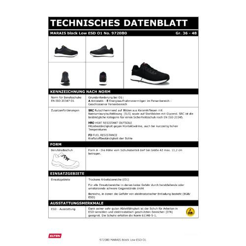 ELTEN MARAIS Berufshalbschuh O1 ESD, Schwarz, Gr. 38