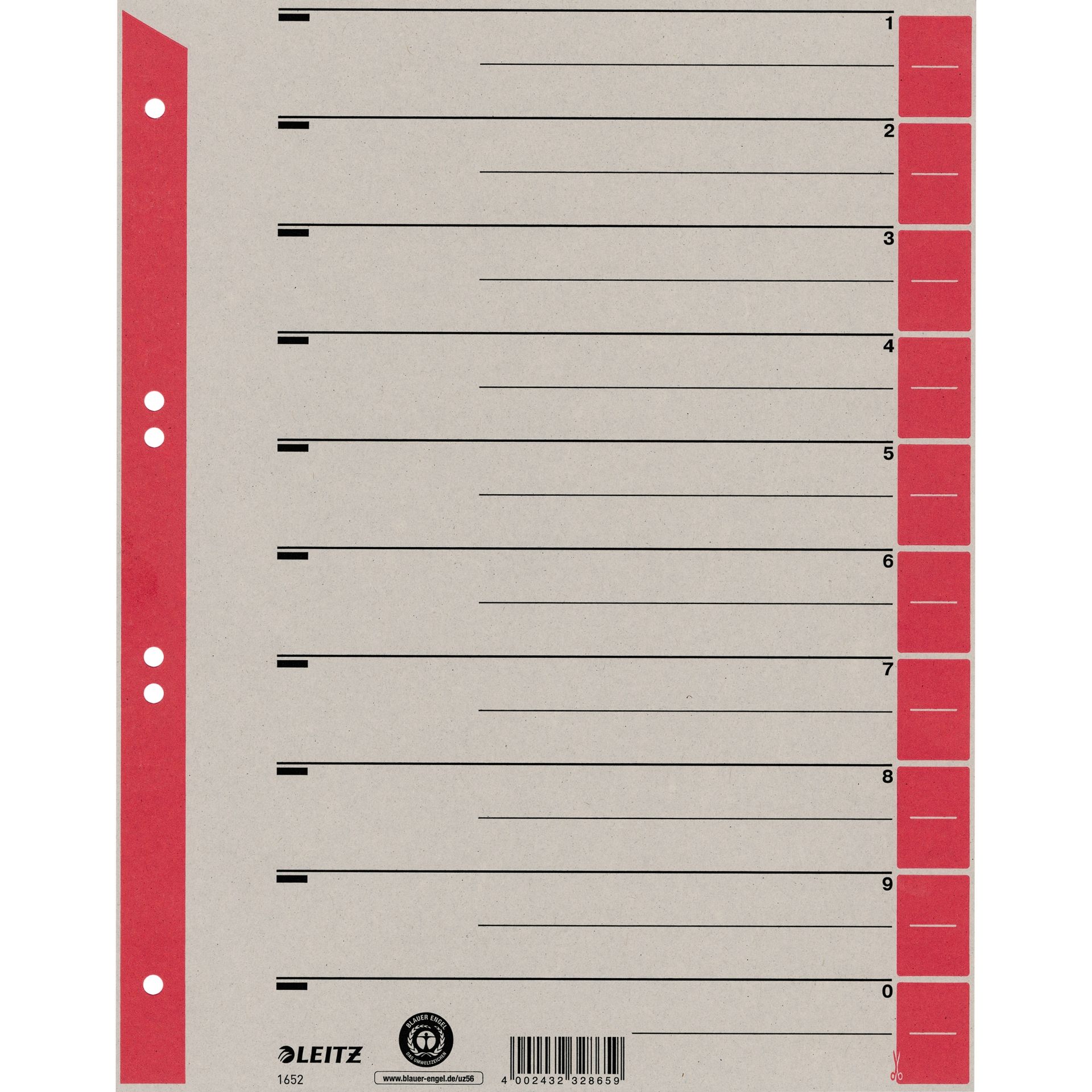 Trennblatt DIN A4 Karton Tab rot 25 St./Pack.