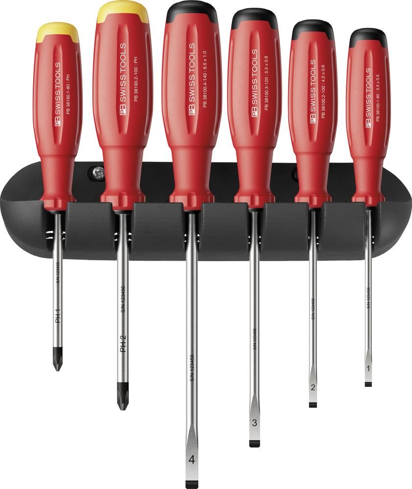 Schraubendreher-Satz 6-teilig Schlitz PH im Wandhalter SwissGrip EVO PB Swiss
