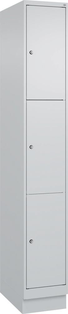 Fächerschrank CLASSIC B300xT500xH1950 mm RAL 7035/7035, 1x3 Fächermit 100 mm hohem Sockel