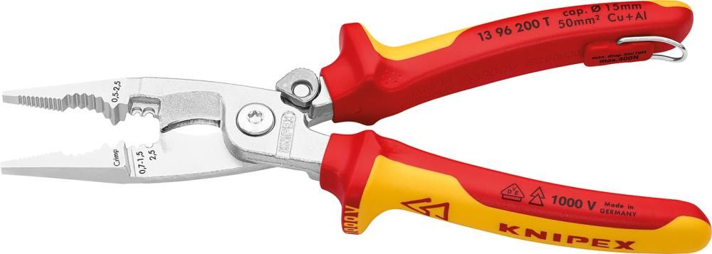 E.-Install.Zange VDE TT 200mm m.M.K.Griff Knipex